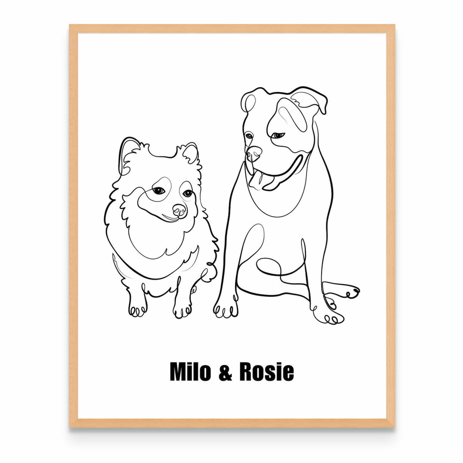 a black and white drawing of two dogs