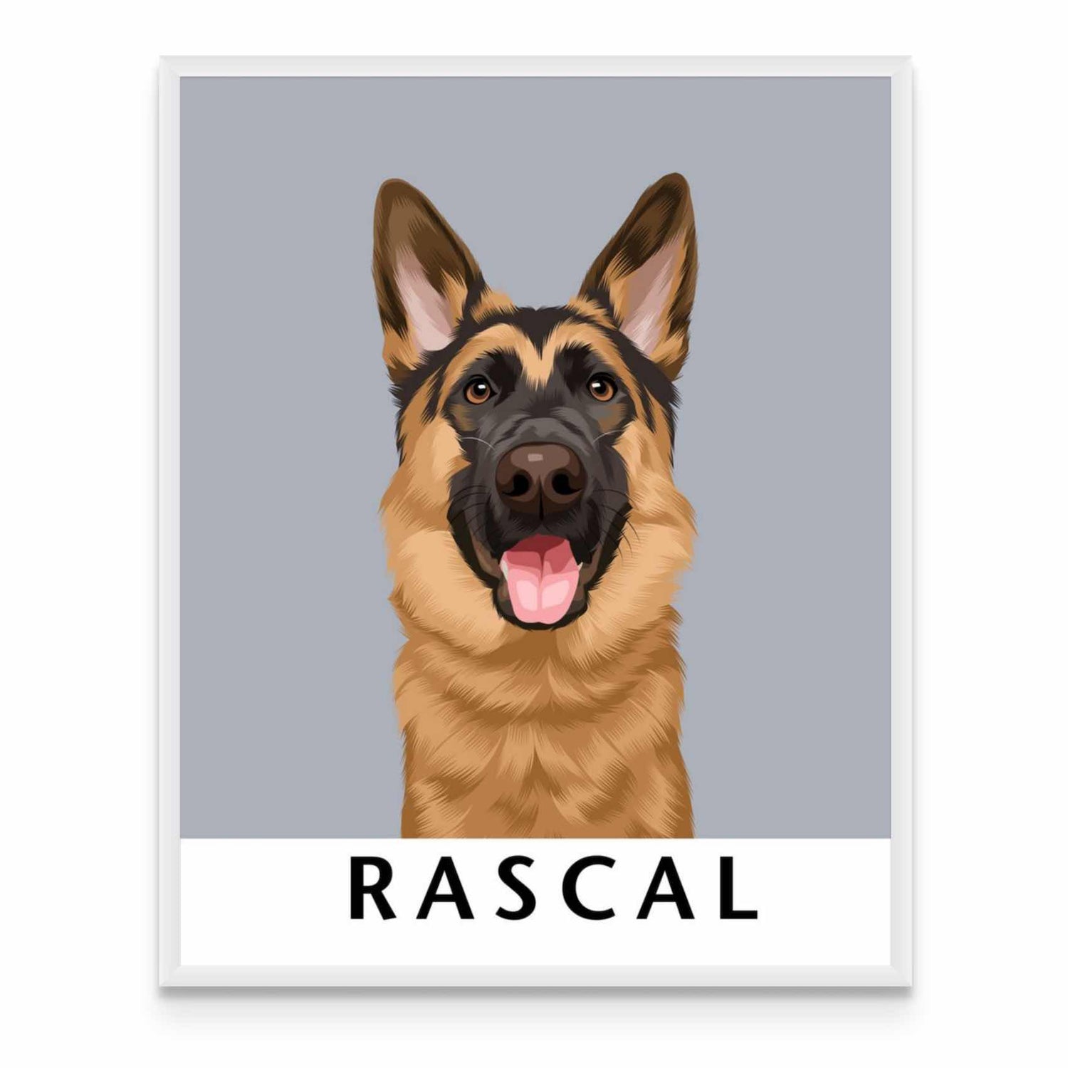 a brown and black dog with the word rascal on it