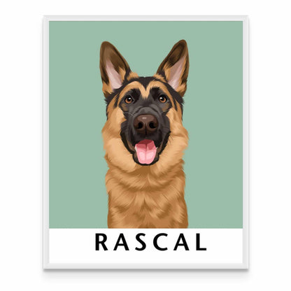 a brown and black dog with the word rascal on it