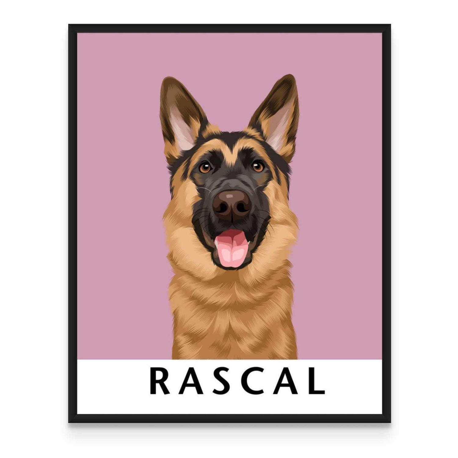 a german shepherd dog with a pink background