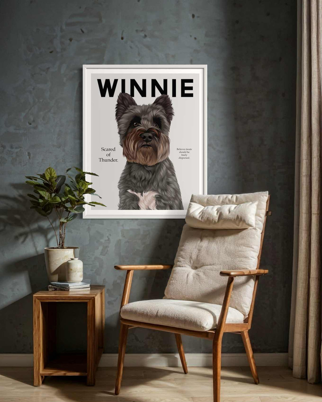 a poster of a dog with a bow on it&